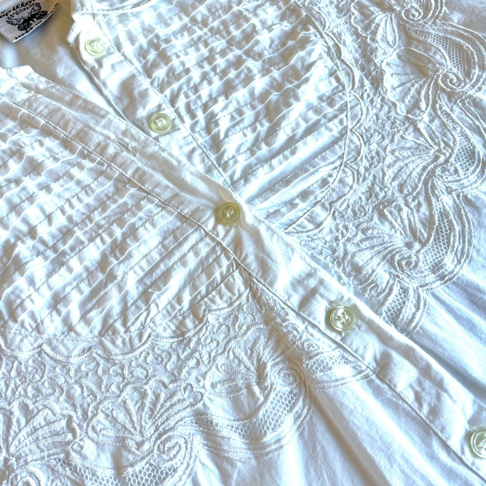 White Embroidered Button-Up Blouse